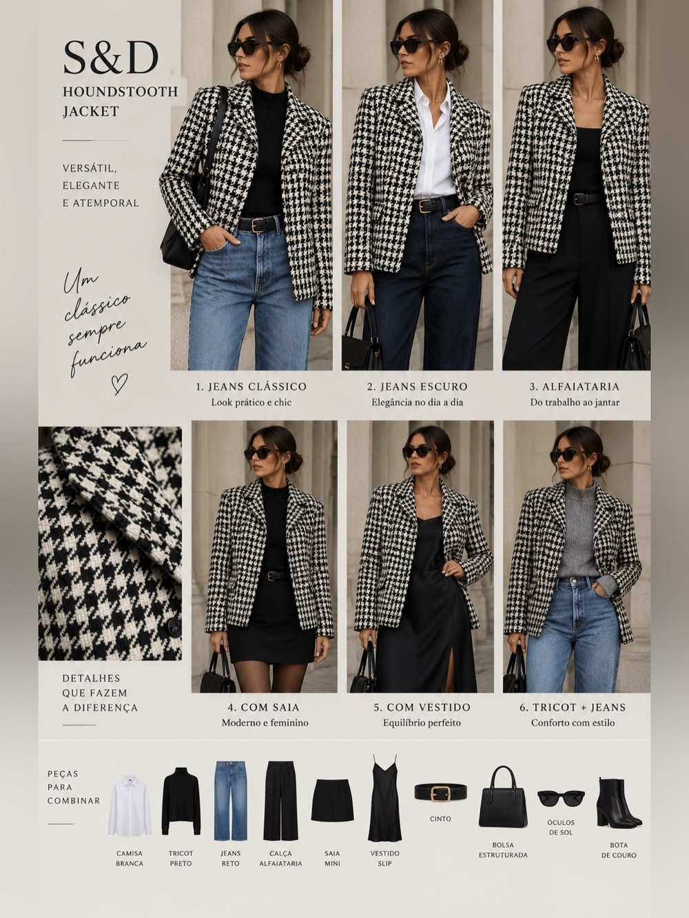 ⭐ Classic Houndstooth Wool-Blend Jacket by S&D – Size M